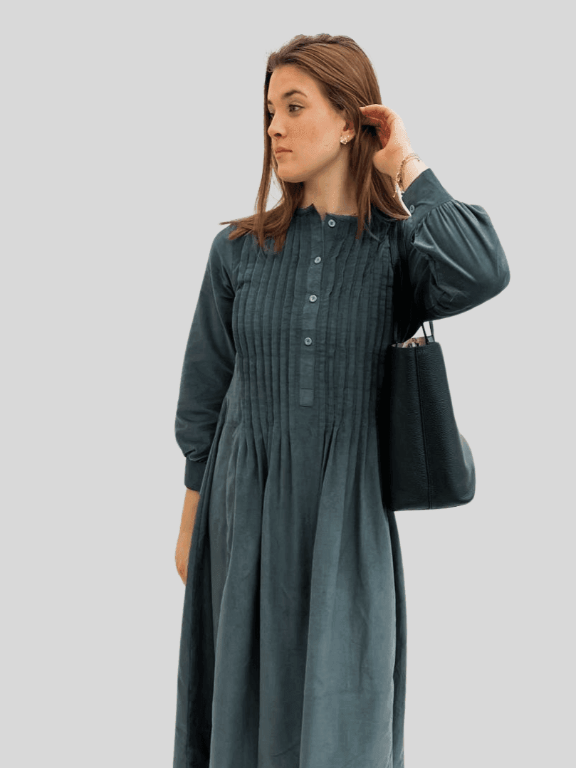 Grey Corduroy Full Sleeves Dress