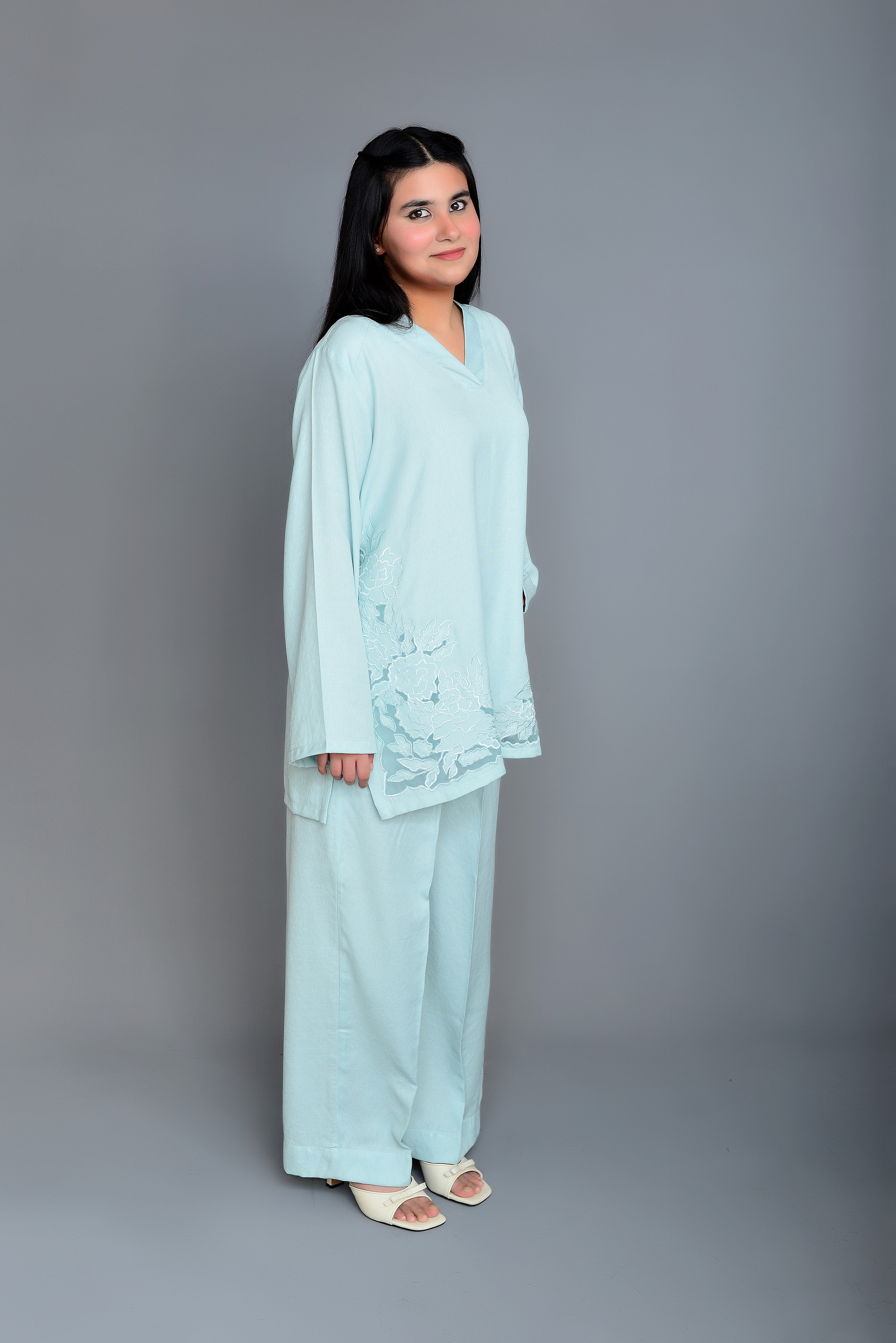 Turquoise Embroidered Coord Set