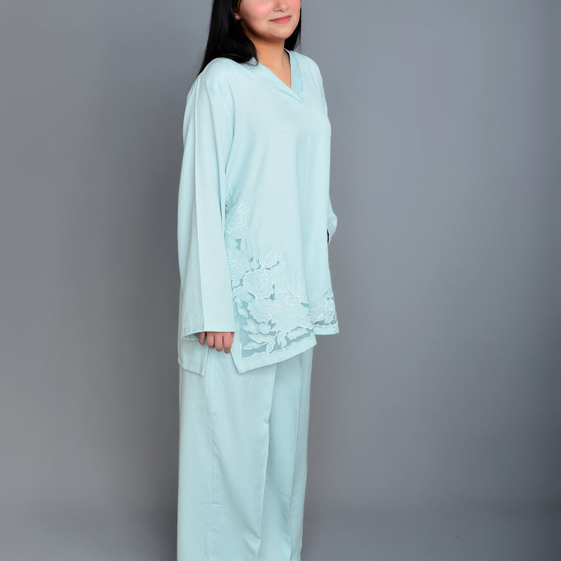 Turquoise Embroidered Coord Set