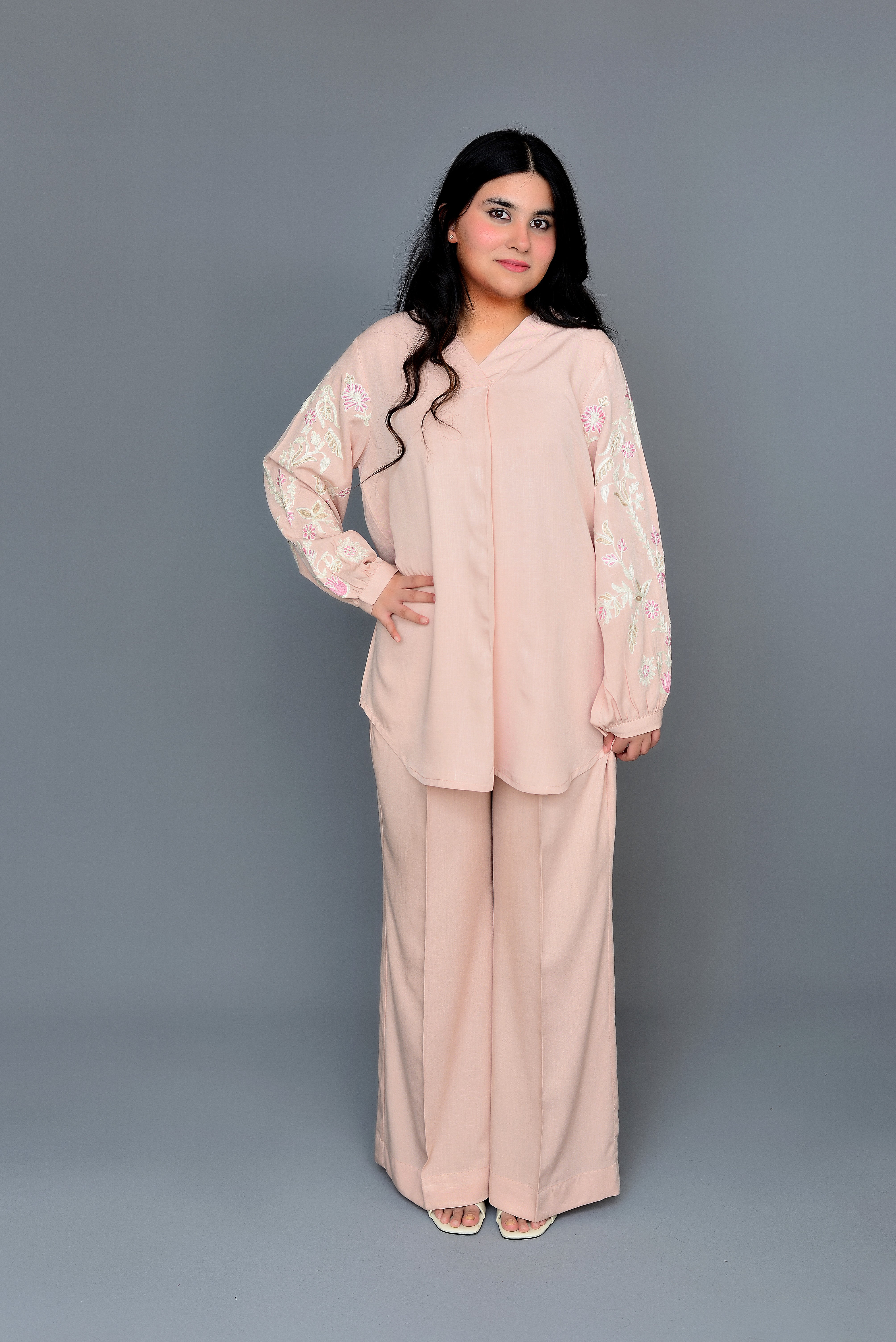 Misty Rose Pink Embroidered Coord Set