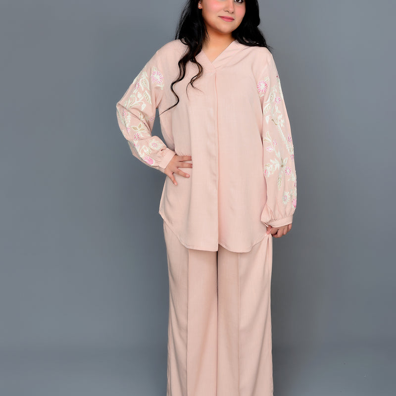Misty Rose Pink Embroidered Coord Set