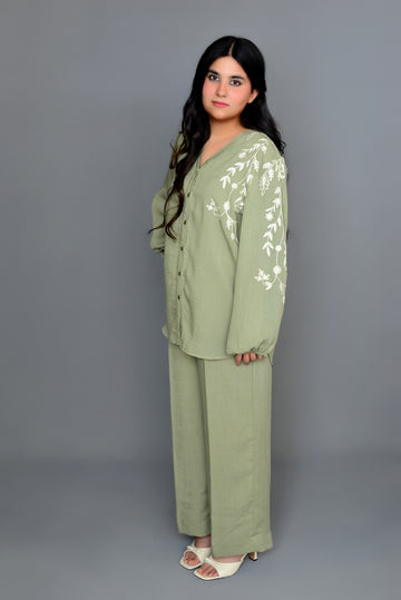 Grape Green Embroidered Coord Set