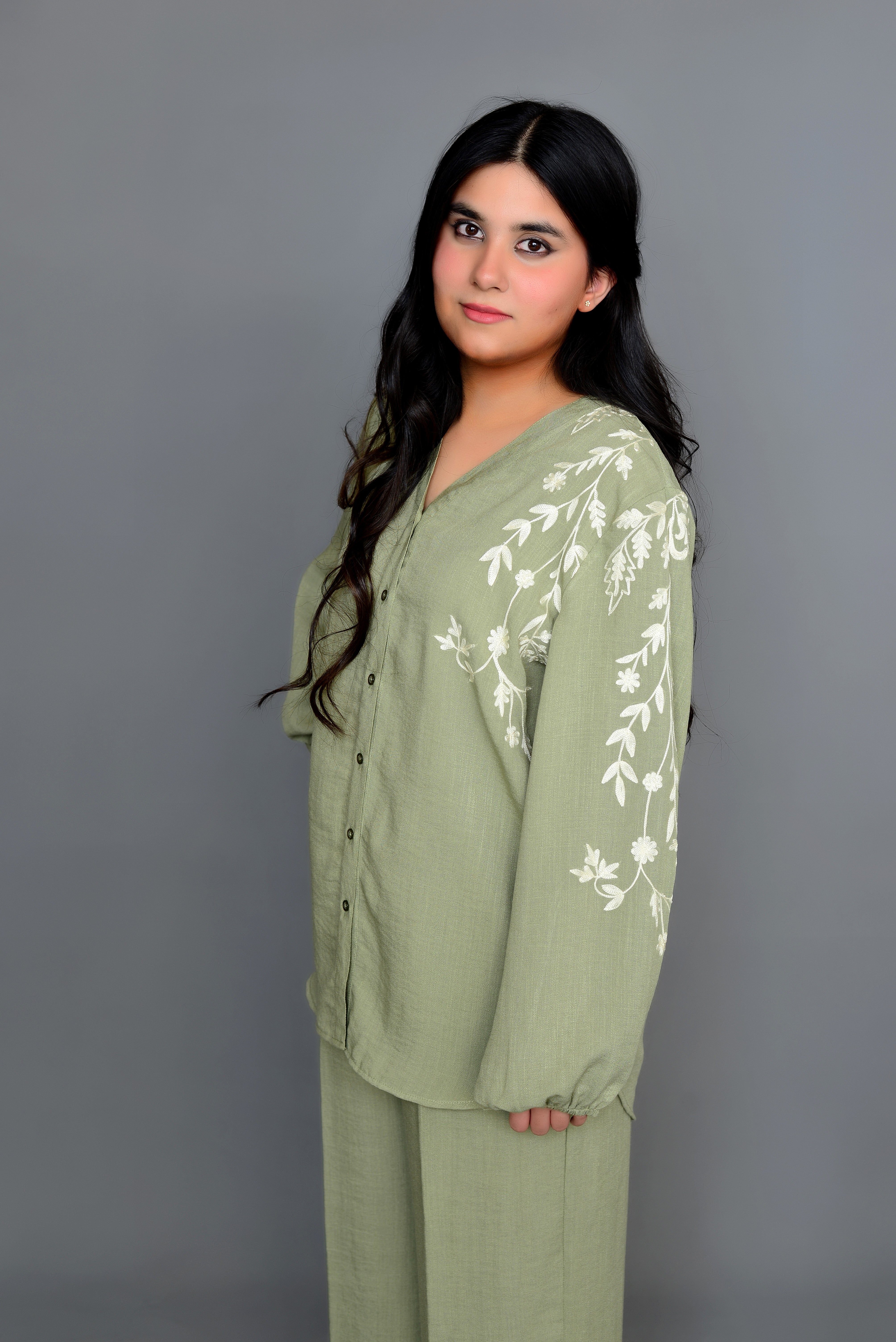 Grape Green Embroidered Coord Set