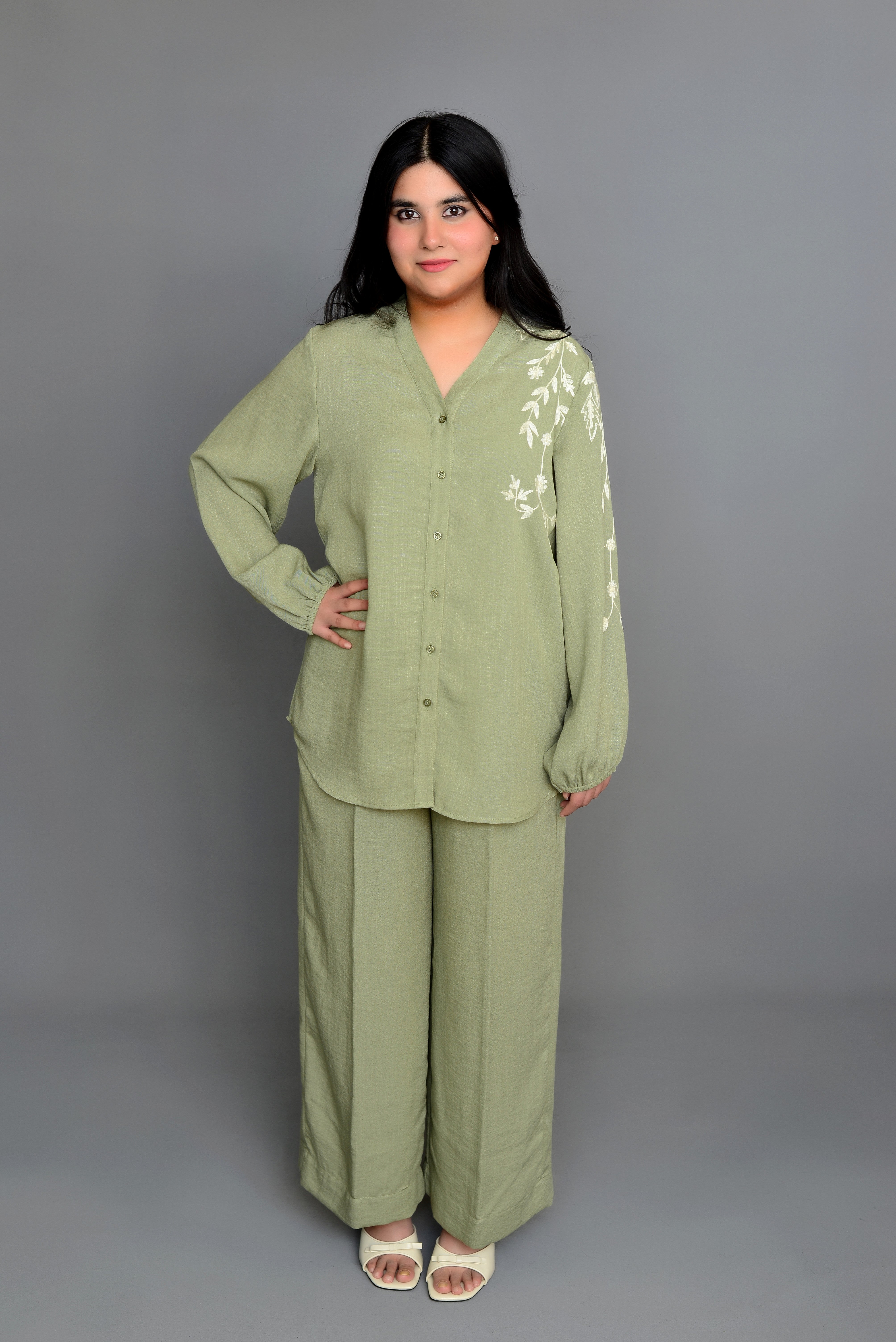 Grape Green Embroidered Coord Set