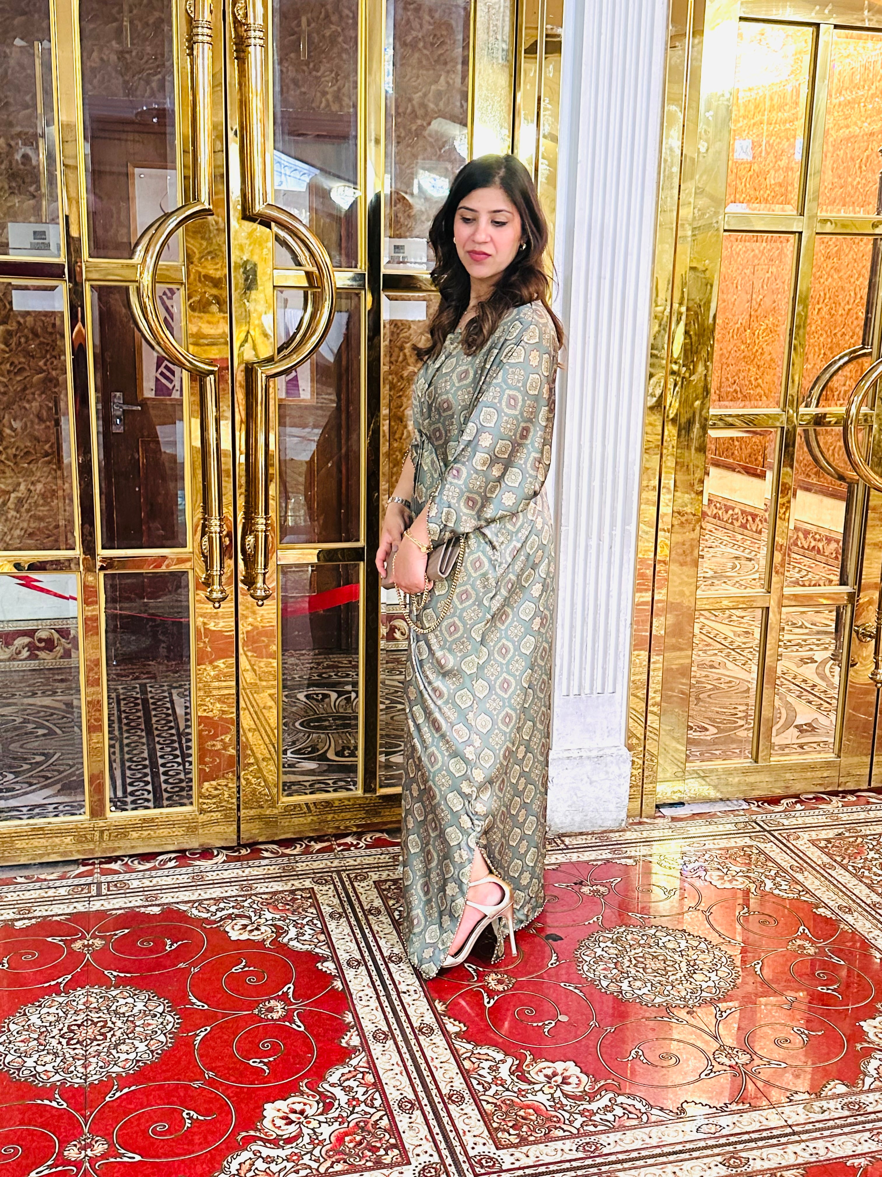 Green Printed Kaftan