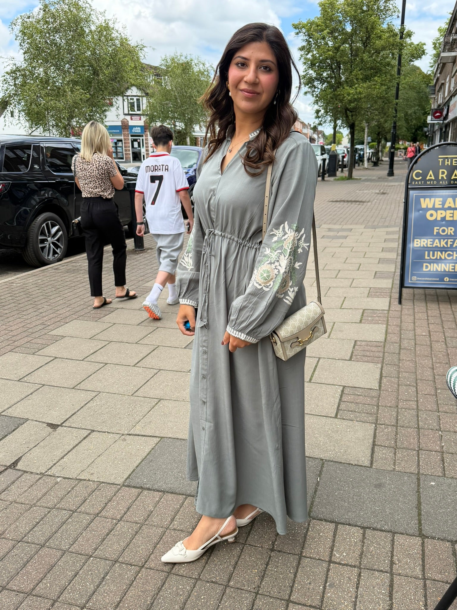 Olive Grey Embroidered Dress