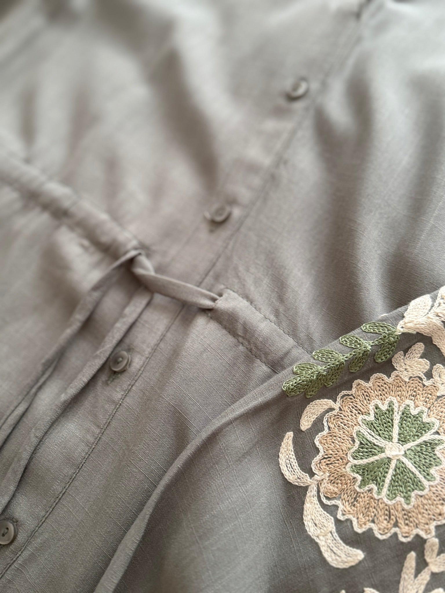 Olive Grey Embroidered Dress