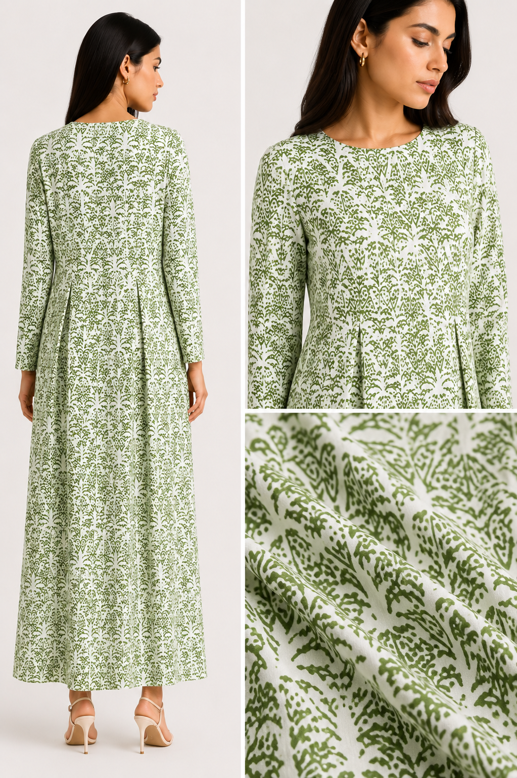 Sage Botanical Linen Maxi Dress