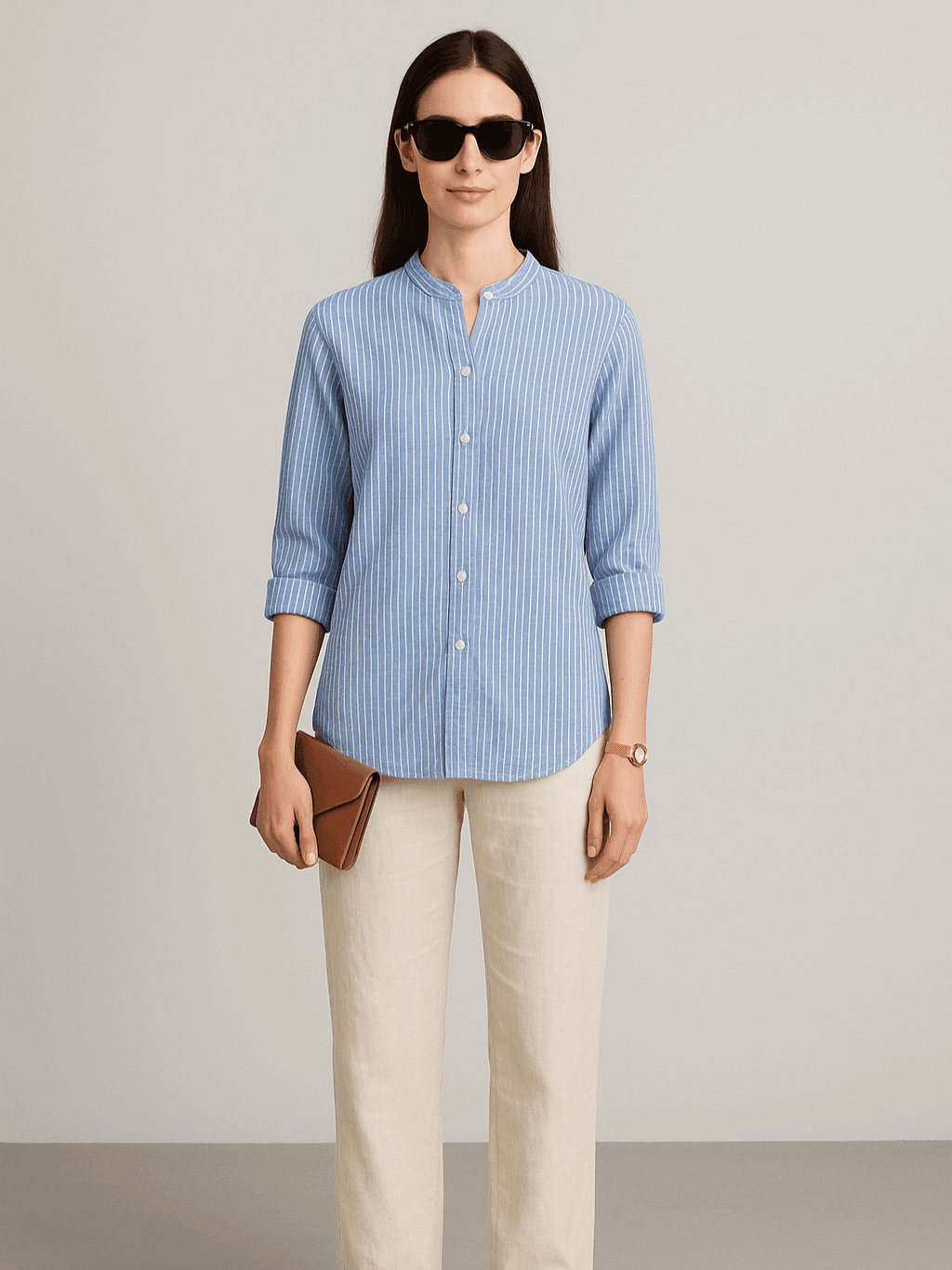 Blue and White Striped Linen Shirt