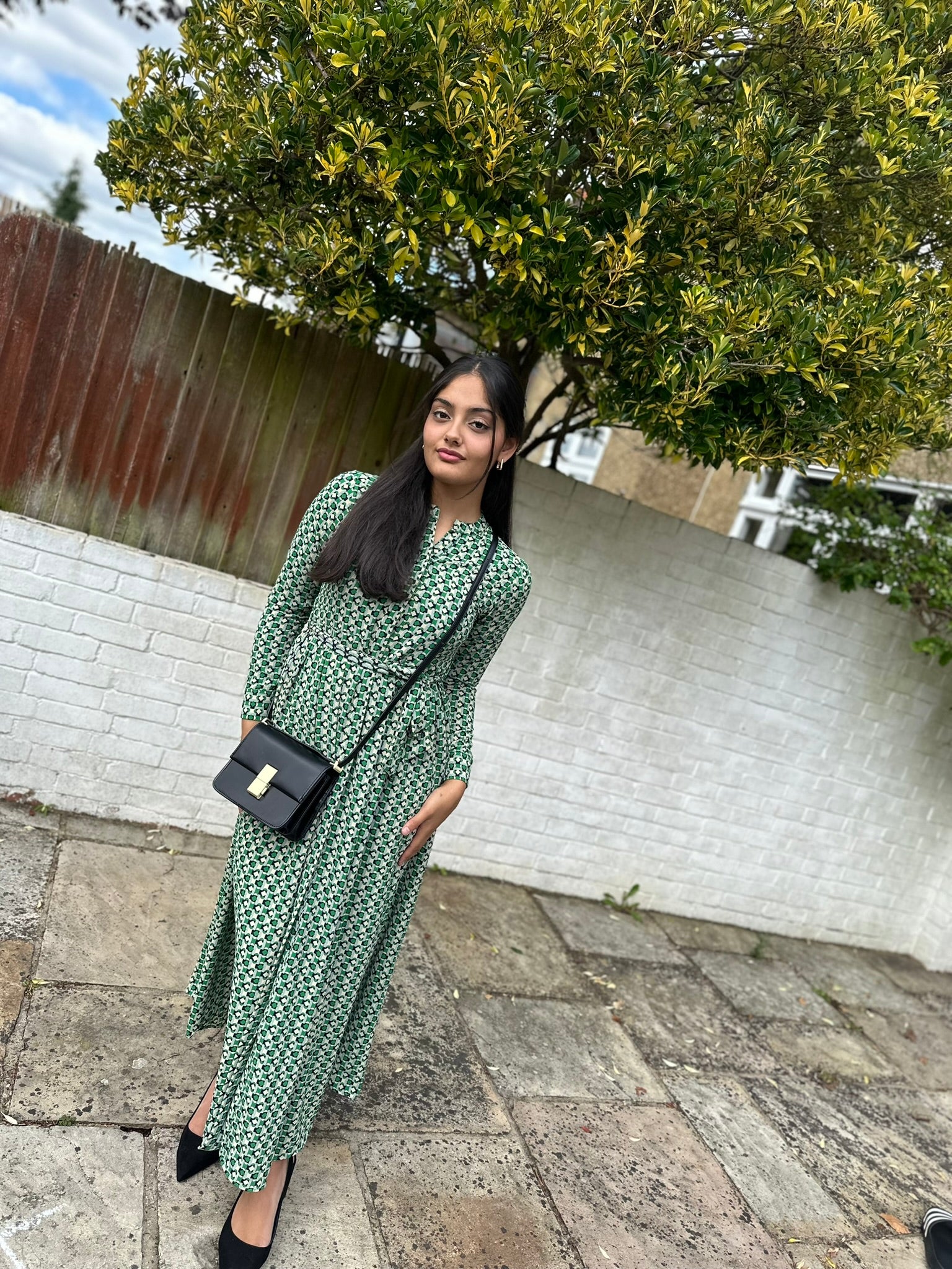 Green and Black Printed Dress