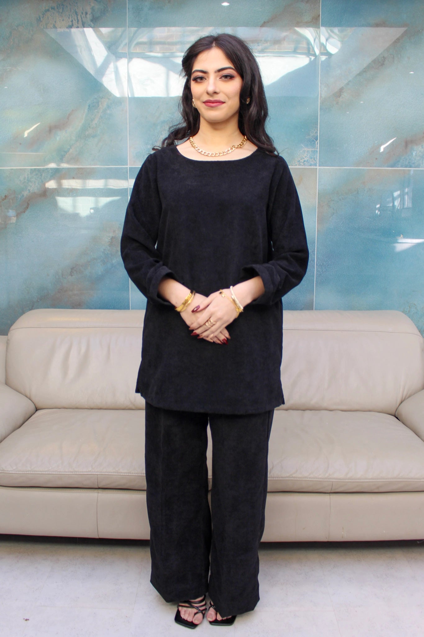 Black Corduroy Coord Set