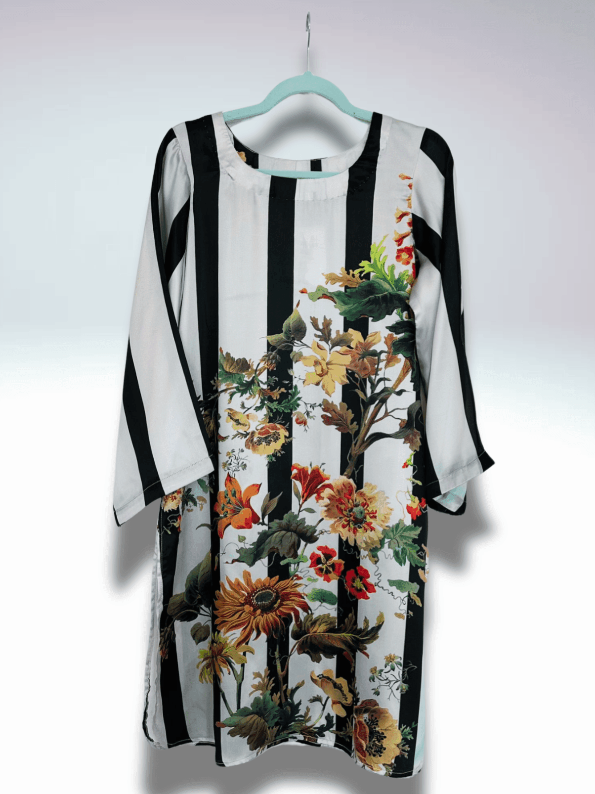 Beige and Black Silk Kurta