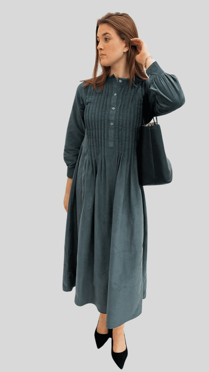 Grey Corduroy Full Sleeves Dress