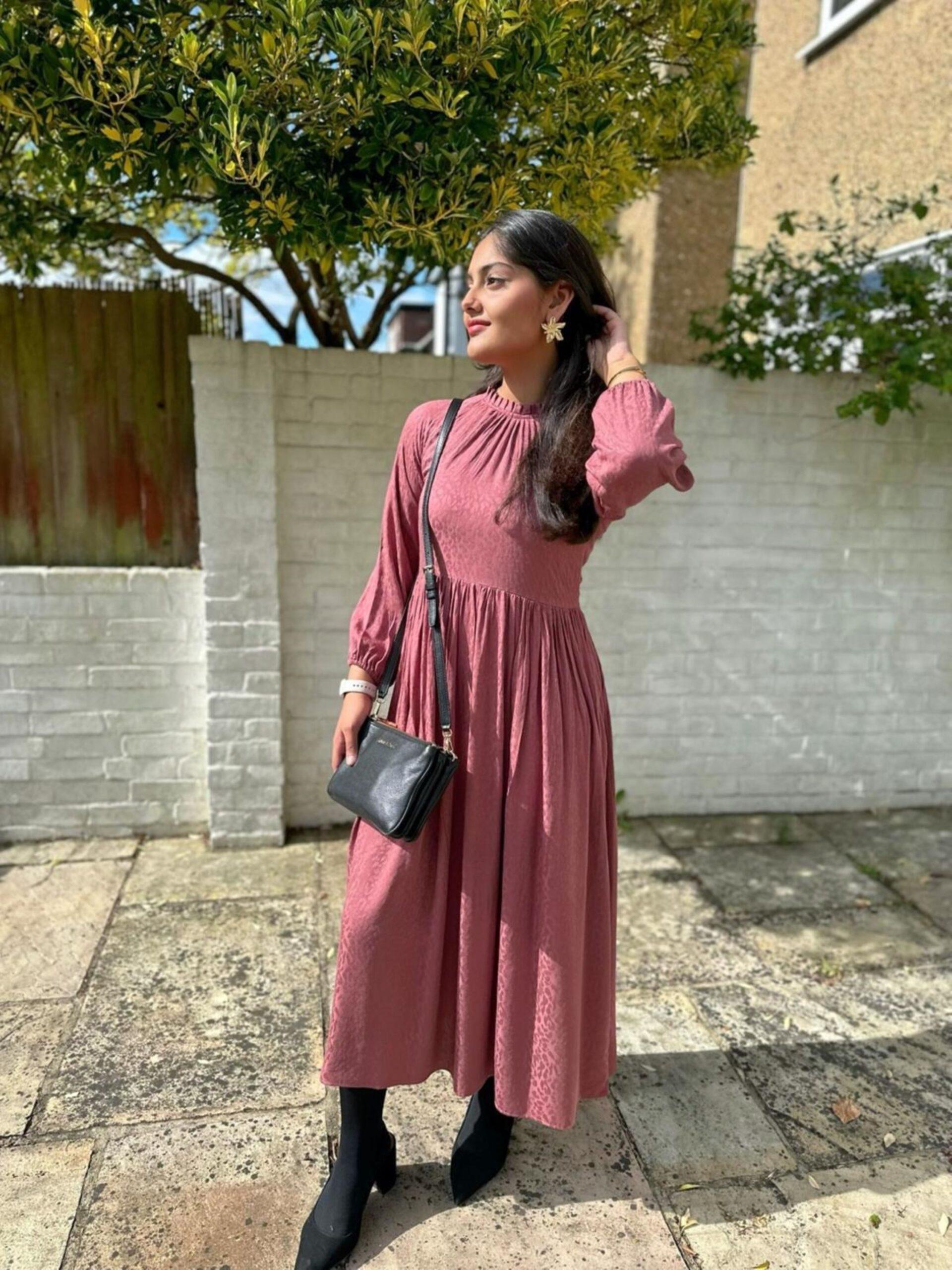 Tea Pink Leopard Textured Midi Dress