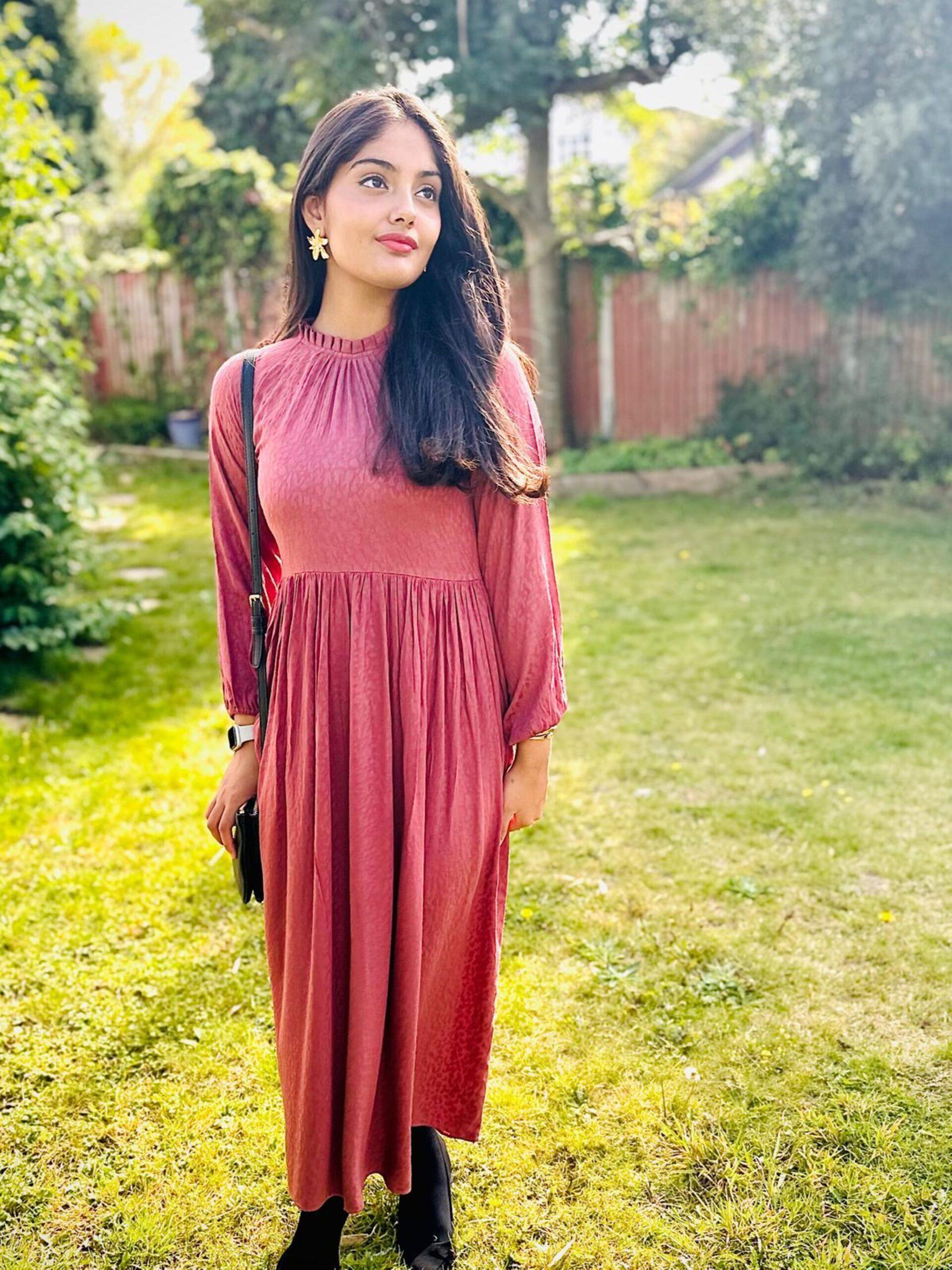 Tea Pink Leopard Textured Midi Dress