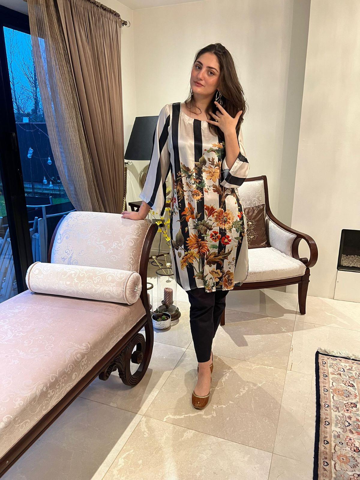 Beige and Black Silk Kurta