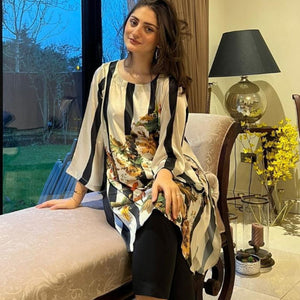 Beige and Black Silk Kurta