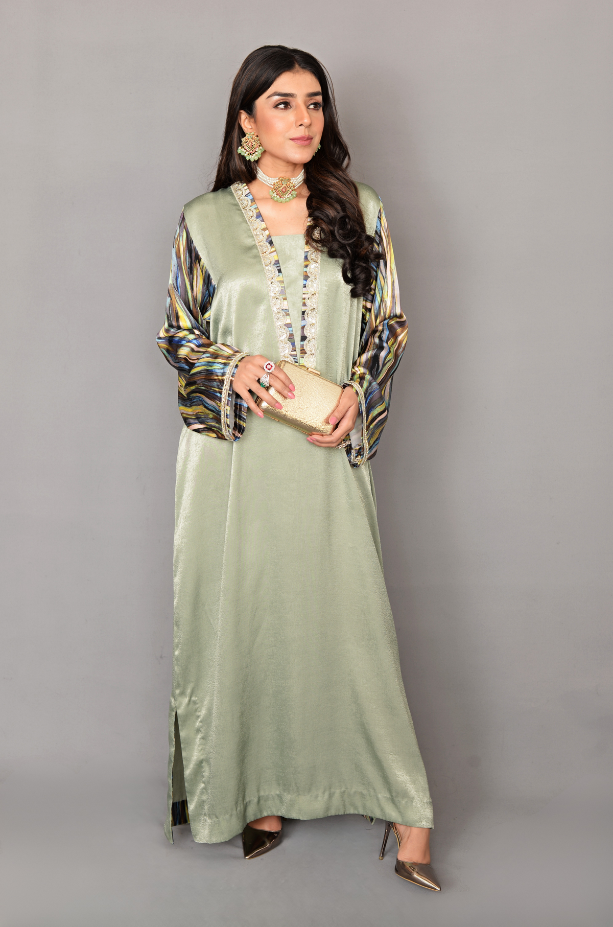 Sage Green Silk Kaftan