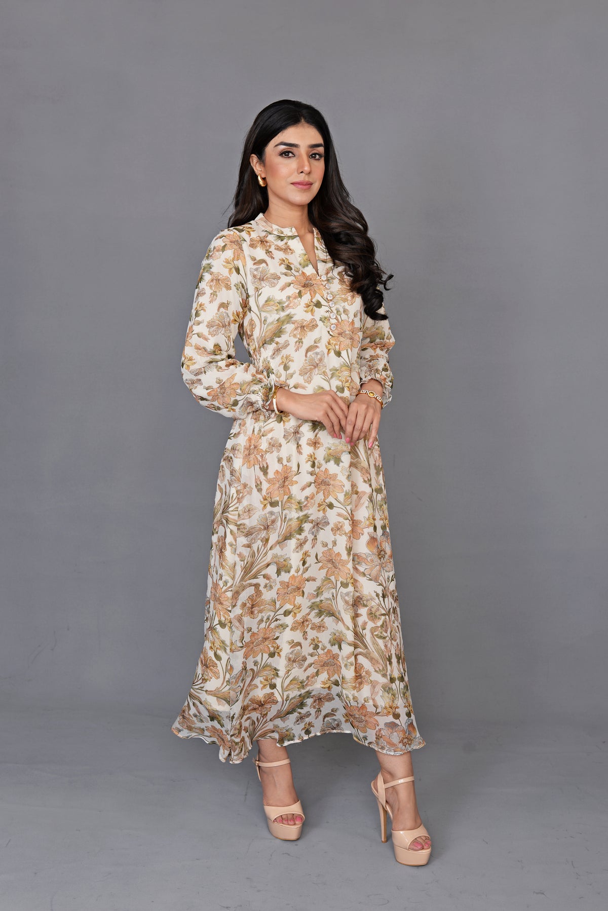 Beige Floral Maxi Dress