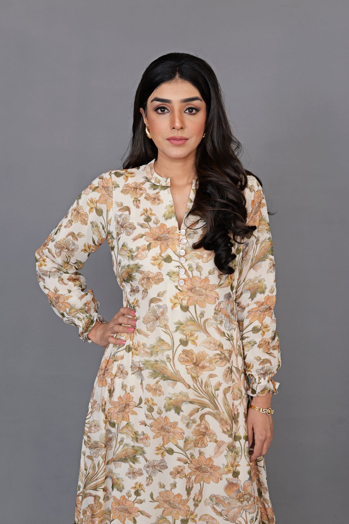 Beige Floral Maxi Dress