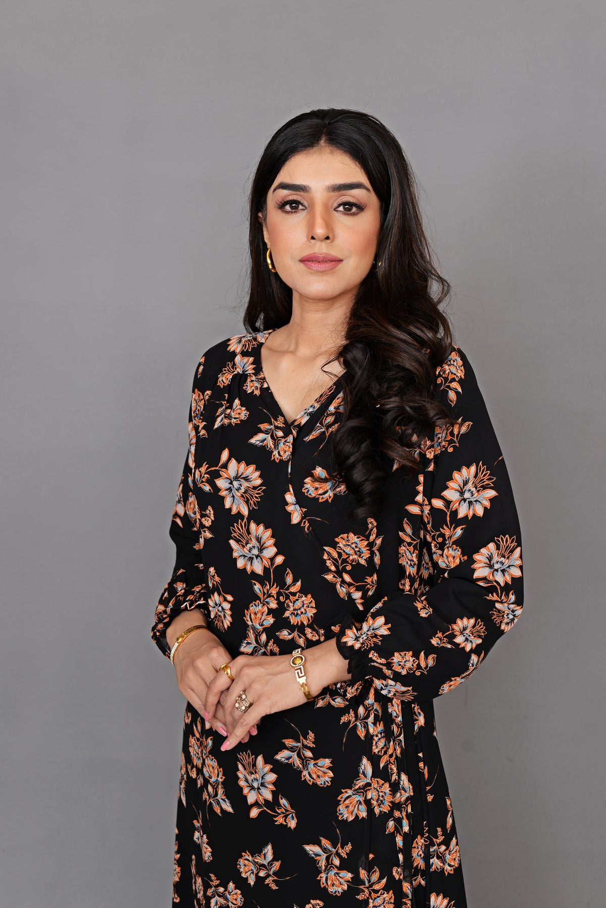 Black Floral Wrap Around Maxi Dress