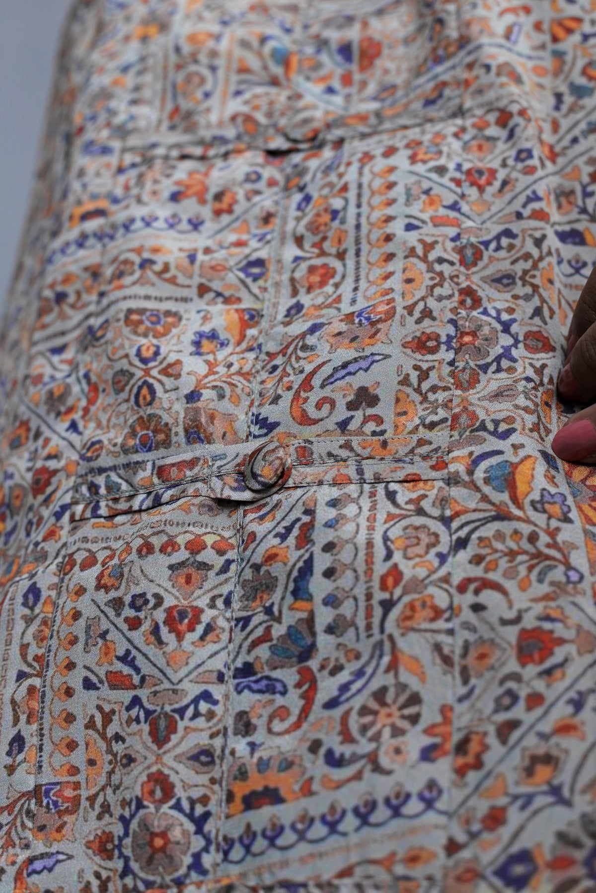 Rust Ethnic Geometric Silk Coord Set