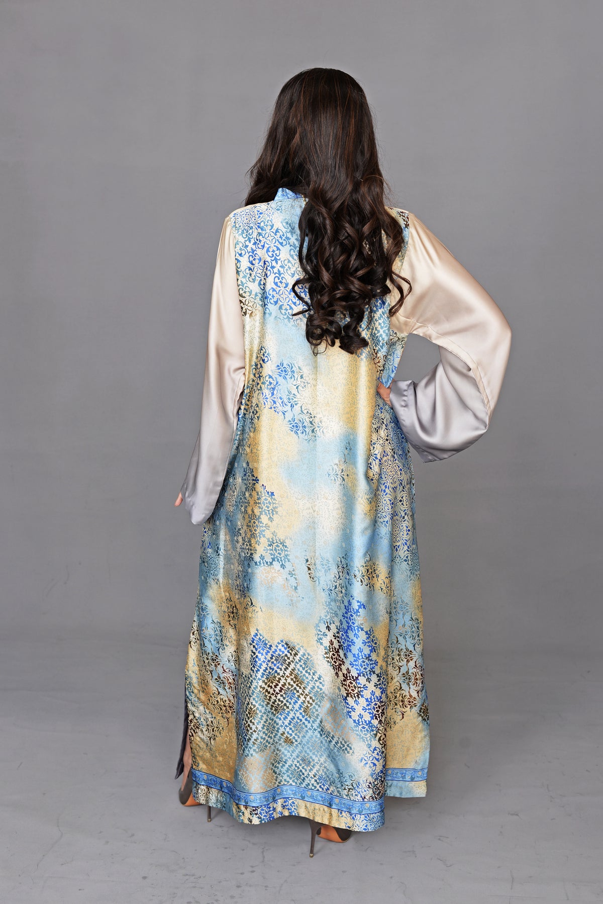 Champagne and Silver Silk Kaftan