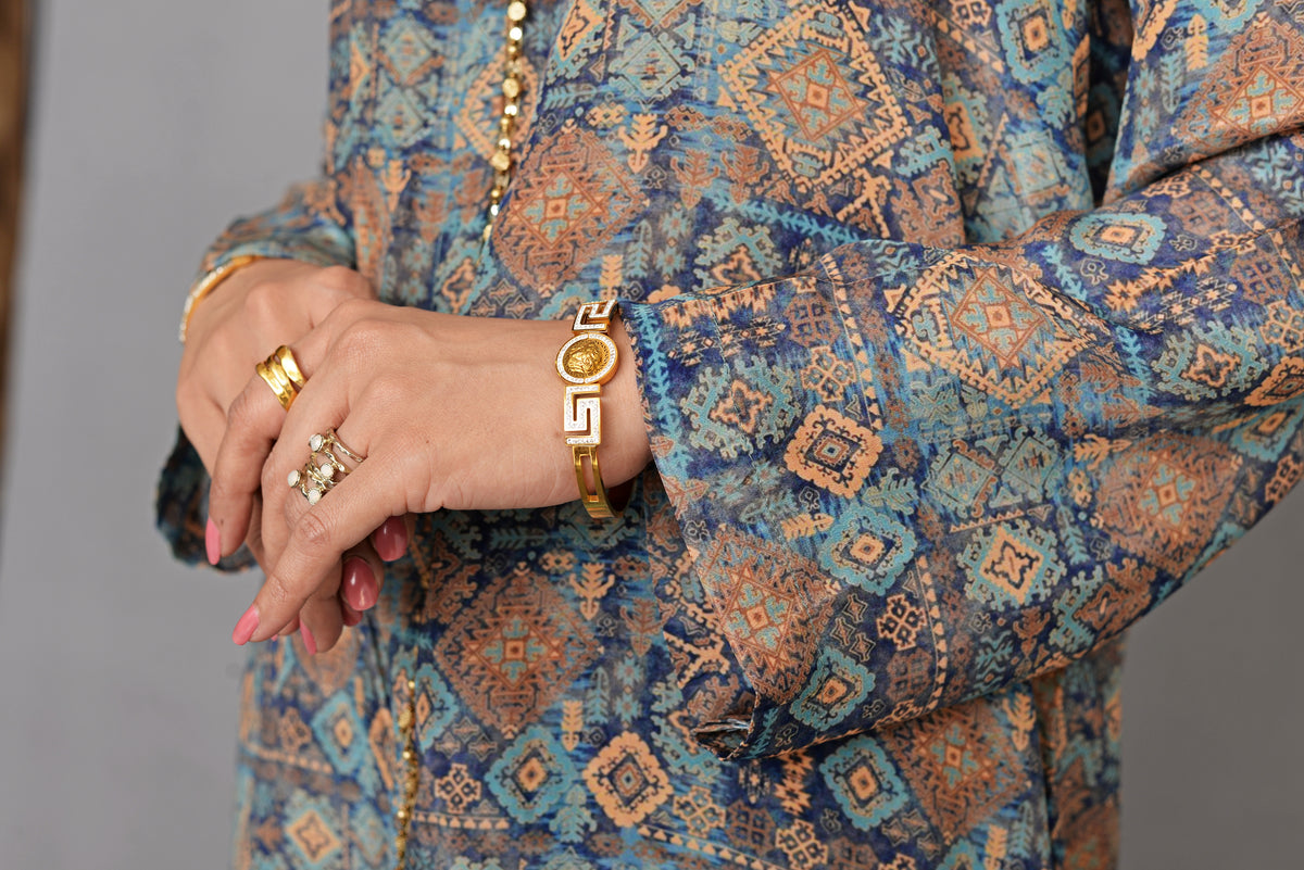 Blue Damask Print Silk Coord