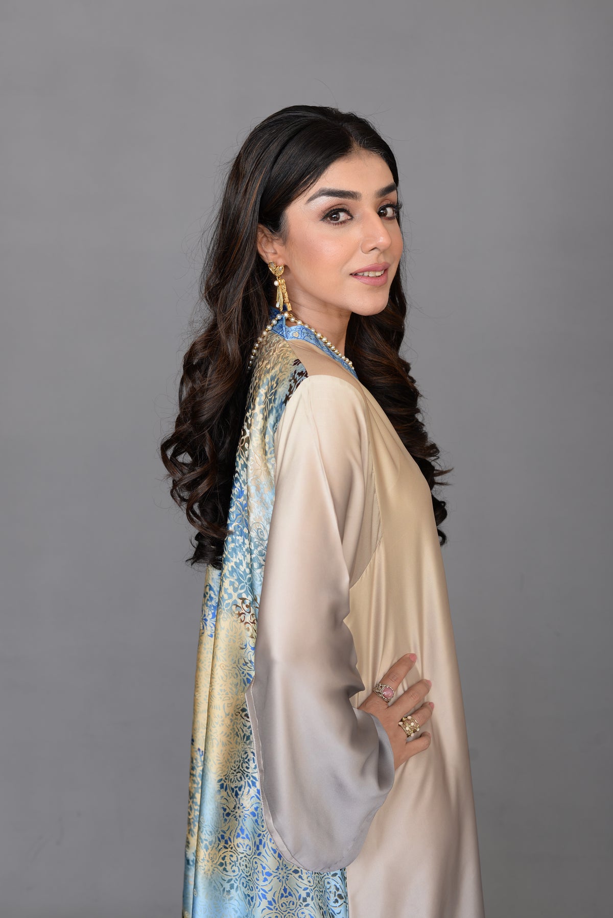 Champagne and Silver Silk Kaftan
