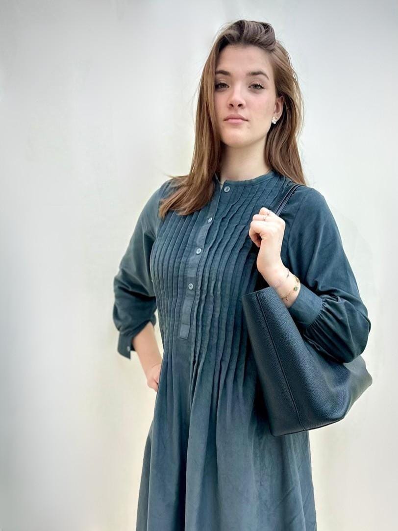 Grey Corduroy Full Sleeves Dress